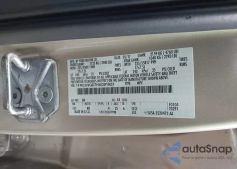 2017 Ford Escape Se из США, поврежденный, VIN 1FMCU9GD7HUD91923